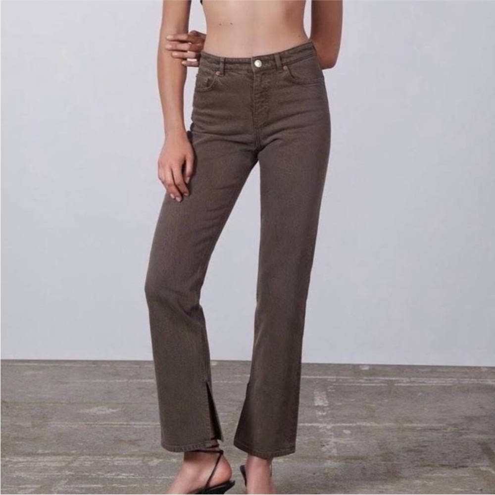 ZARA brown slit bootcut jeans✨ women’s size 6 5 pocket 100% cotton